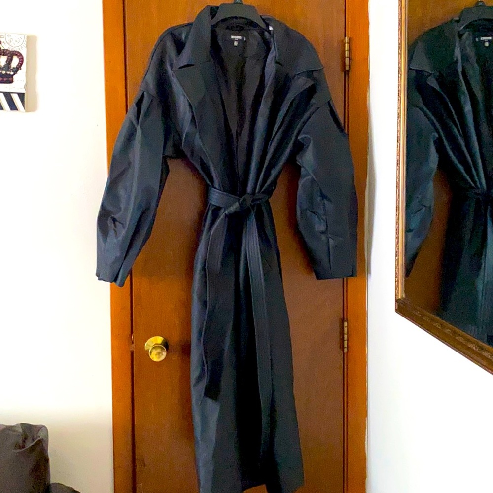 Leather Duster Jacket with Belt (Faux)